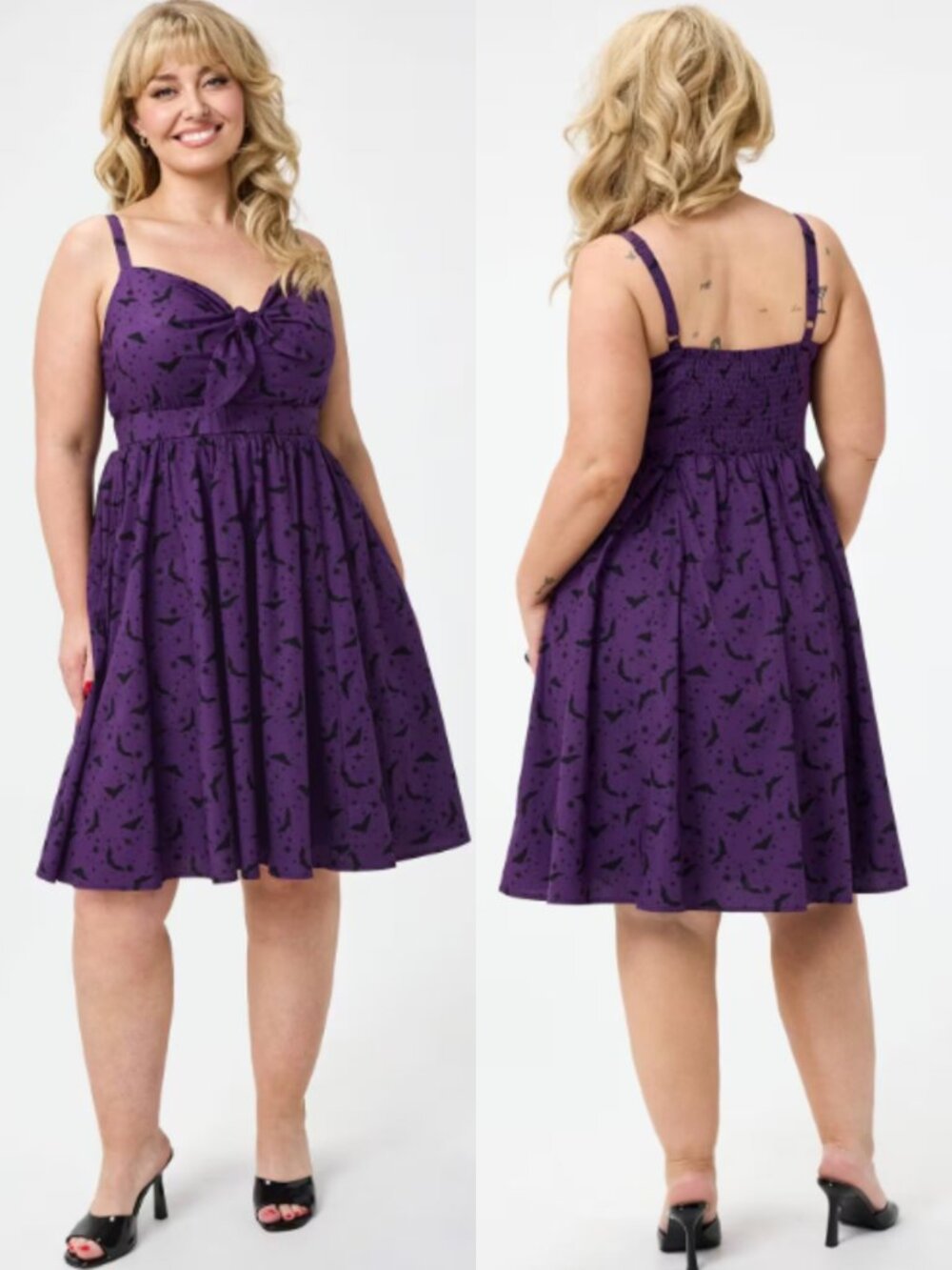 NWT Torrid 1 Bats Purple Retro Chic Tie-Front Skater Mini Dress 1X 14 16